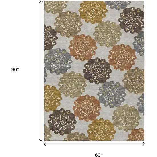 Taupe Orange And Ivory Quatrefoil Washable Indoor Outdoor Area Rug Photo 3