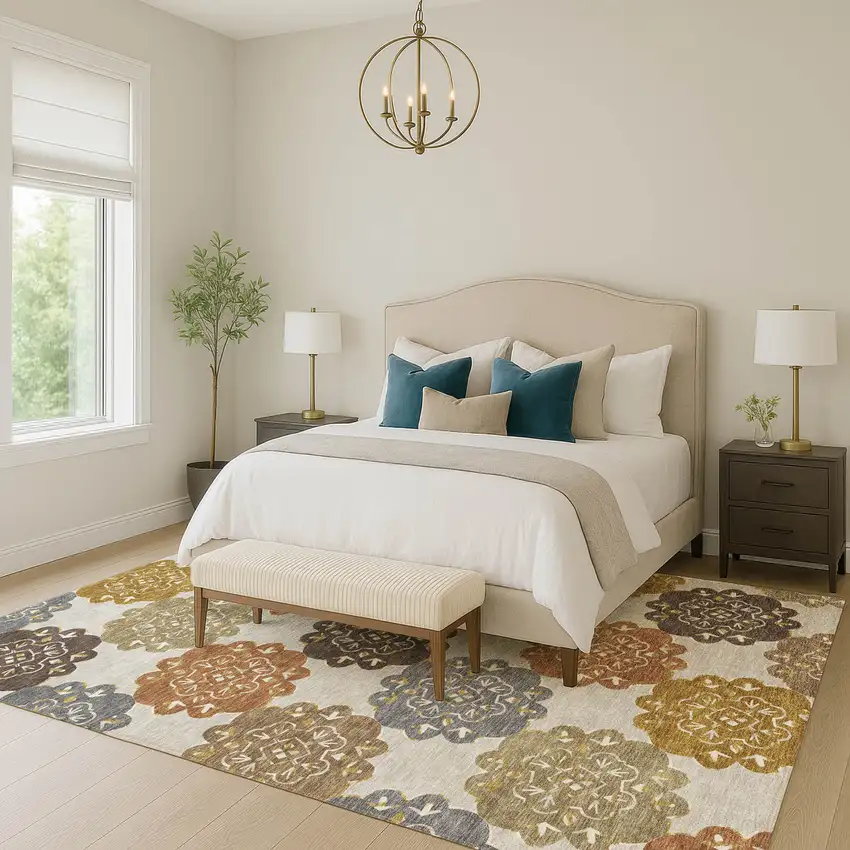 Taupe Orange And Ivory Quatrefoil Washable Indoor Outdoor Area Rug Photo 9