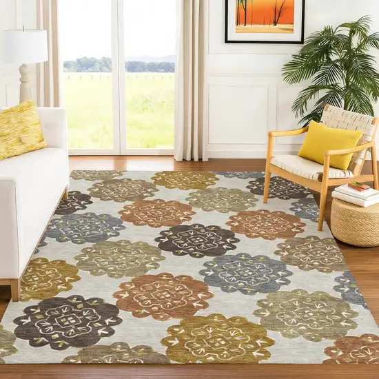 Taupe Orange And Ivory Quatrefoil Washable Indoor Outdoor Area Rug Photo 9