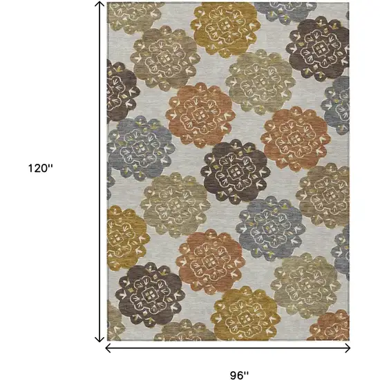 Taupe Orange And Ivory Quatrefoil Washable Indoor Outdoor Area Rug Photo 3