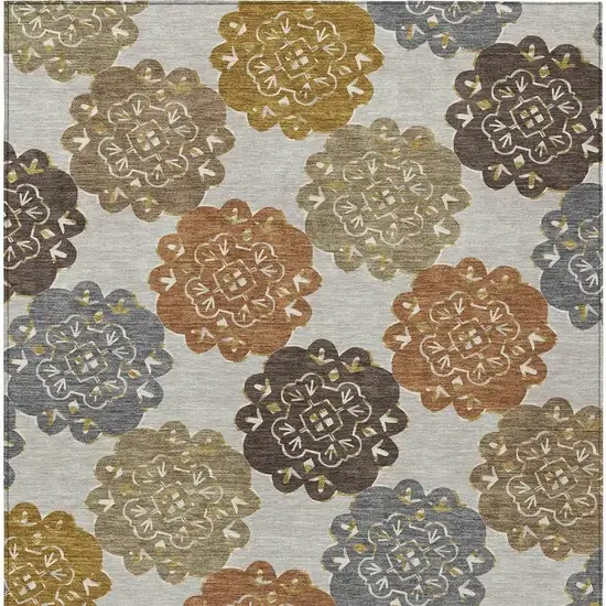 Taupe Orange And Ivory Quatrefoil Washable Indoor Outdoor Area Rug Photo 4