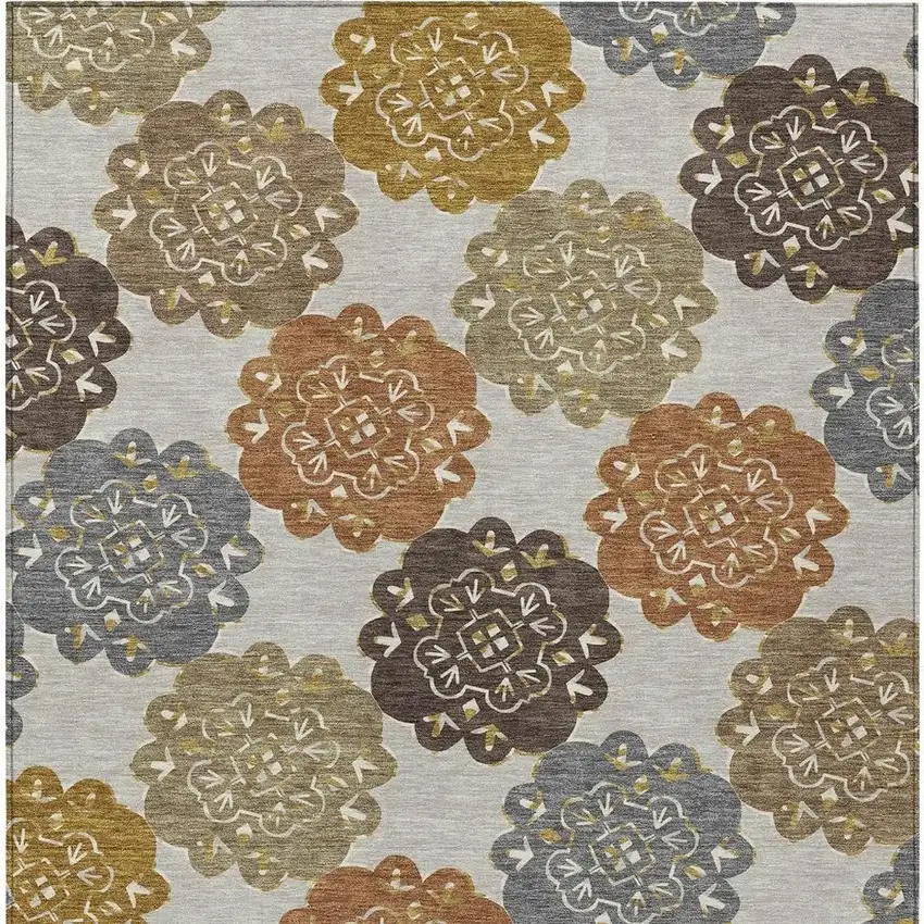 Taupe Orange And Ivory Quatrefoil Washable Indoor Outdoor Area Rug Photo 4