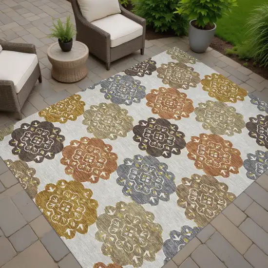 Taupe Orange And Ivory Quatrefoil Washable Indoor Outdoor Area Rug Photo 9
