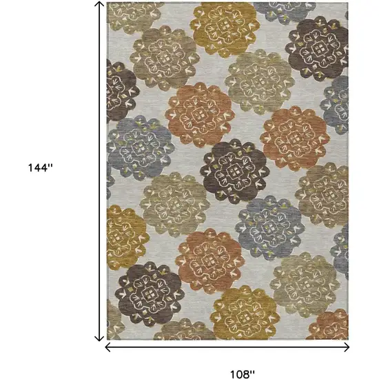 Taupe Orange And Ivory Quatrefoil Washable Indoor Outdoor Area Rug Photo 3