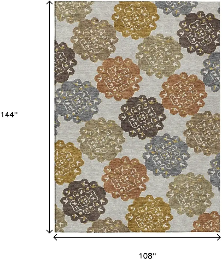 Taupe Orange And Ivory Quatrefoil Washable Indoor Outdoor Area Rug Photo 3