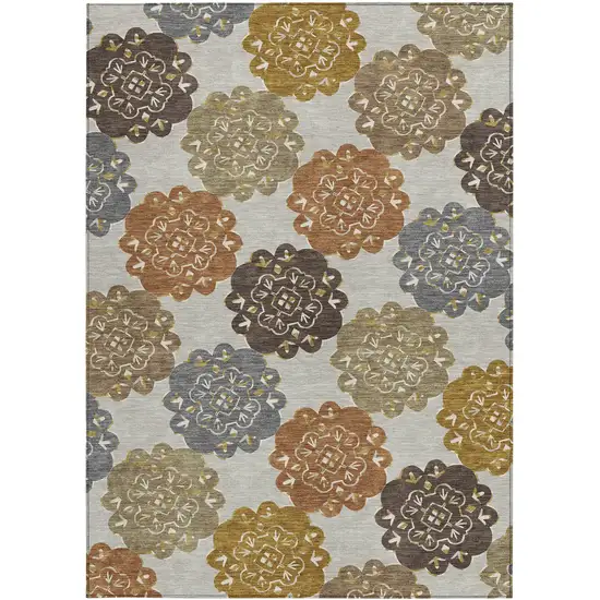 Taupe Orange And Ivory Quatrefoil Washable Indoor Outdoor Area Rug Photo 5