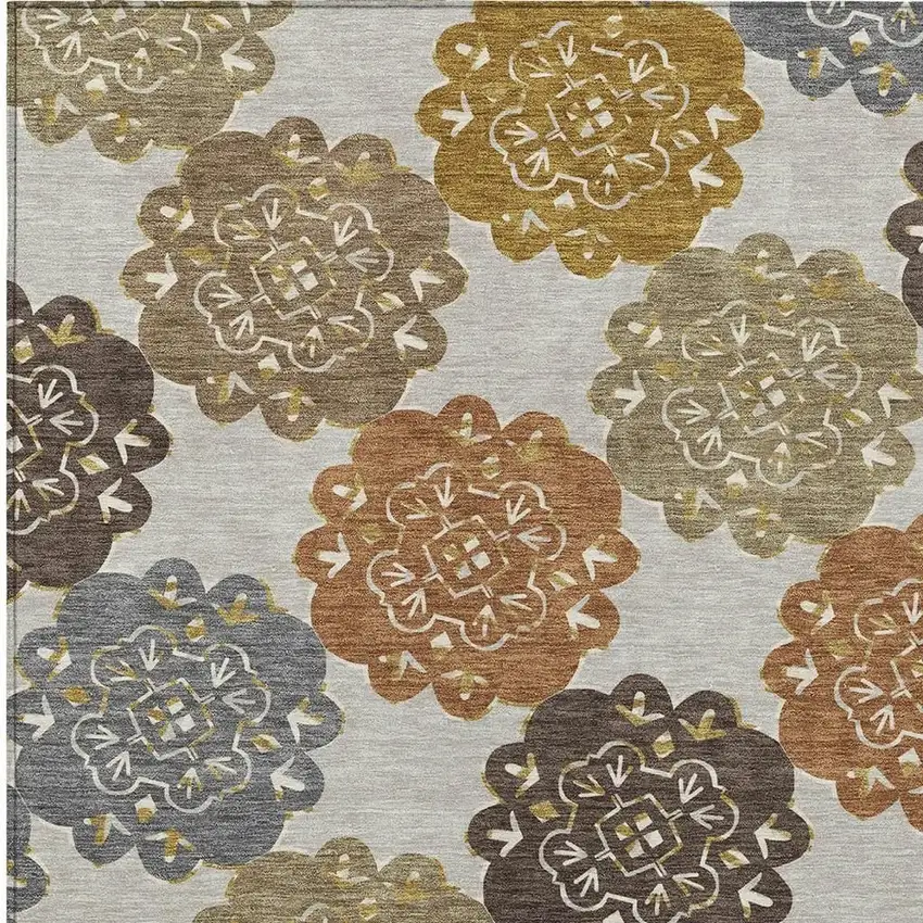 Taupe Orange And Ivory Quatrefoil Washable Indoor Outdoor Area Rug Photo 7