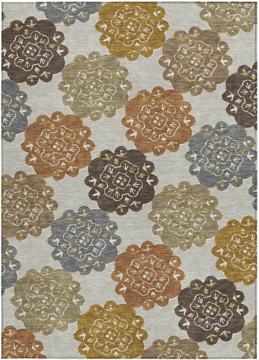 Taupe Orange And Ivory Quatrefoil Washable Indoor Outdoor Area Rug Photo 4