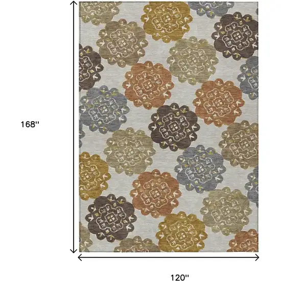 Taupe Orange And Ivory Quatrefoil Washable Indoor Outdoor Area Rug Photo 3