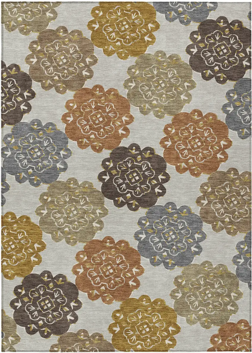 Taupe Orange And Ivory Quatrefoil Washable Indoor Outdoor Area Rug Photo 2