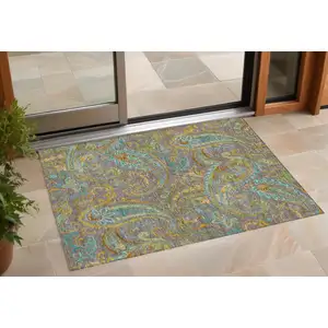 Photo of Taupe Paisley Washable Non Skid Indoor Outdoor Area Rug