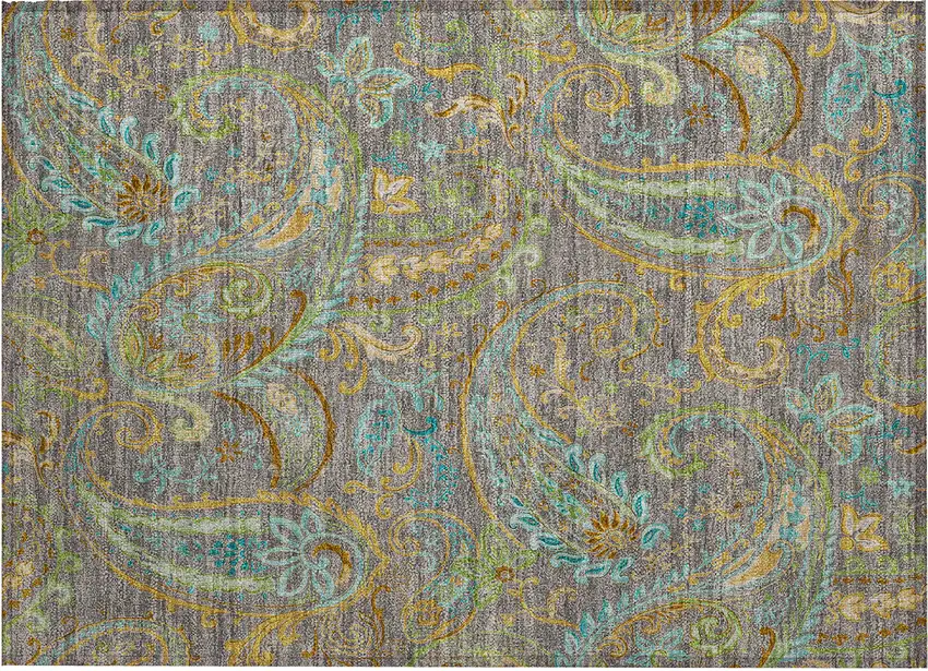 Taupe Paisley Washable Non Skid Indoor Outdoor Area Rug Photo 2