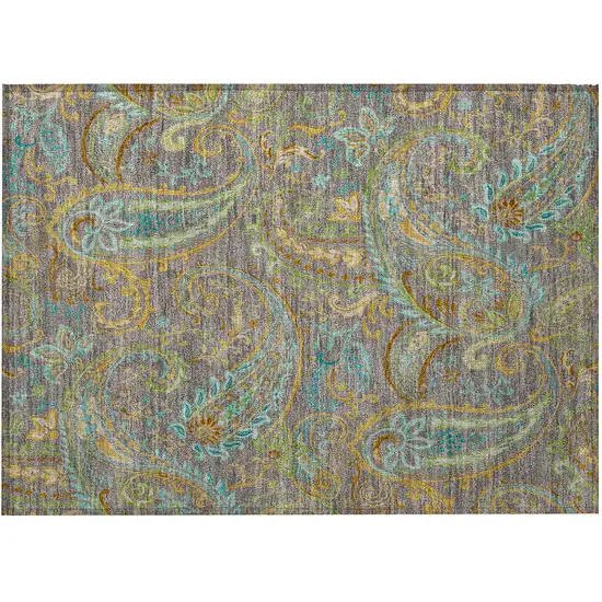 Taupe Paisley Washable Non Skid Indoor Outdoor Area Rug Photo 5