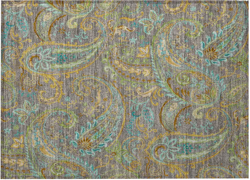Taupe Paisley Washable Non Skid Indoor Outdoor Area Rug Photo 5