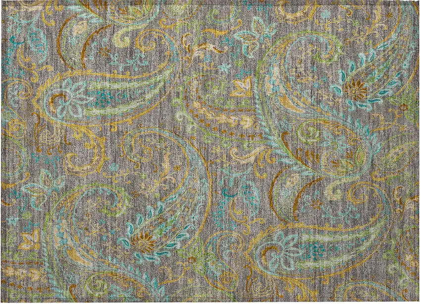 Taupe Paisley Washable Non Skid Indoor Outdoor Area Rug Photo 5