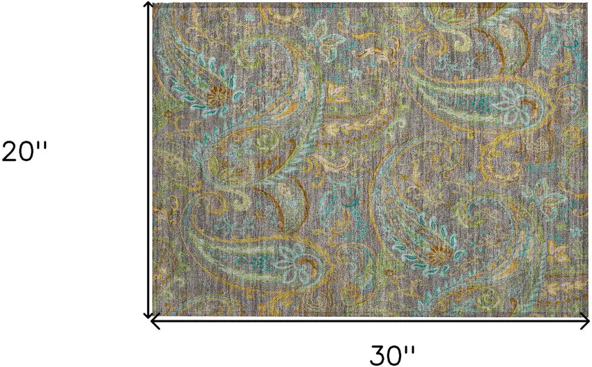 Taupe Paisley Washable Non Skid Indoor Outdoor Area Rug Photo 3