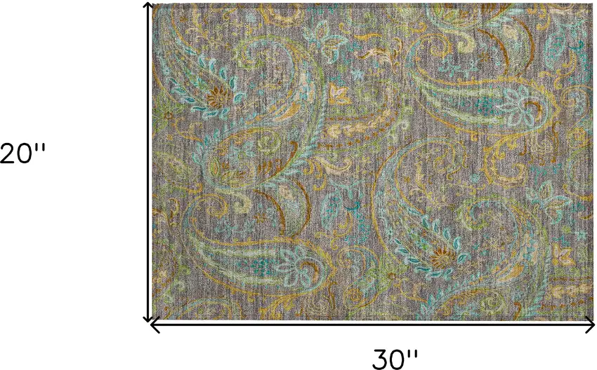 Taupe Paisley Washable Non Skid Indoor Outdoor Area Rug Photo 3