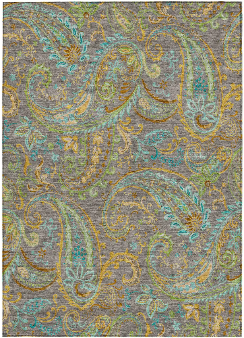 Taupe Paisley Washable Non Skid Indoor Outdoor Area Rug Photo 4