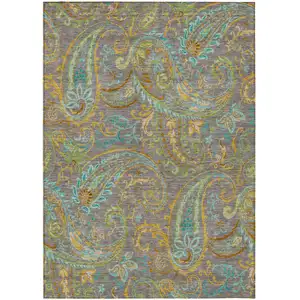 Photo of Taupe Paisley Washable Non Skid Indoor Outdoor Area Rug