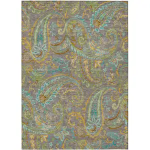 Photo of Taupe Paisley Washable Non Skid Indoor Outdoor Area Rug