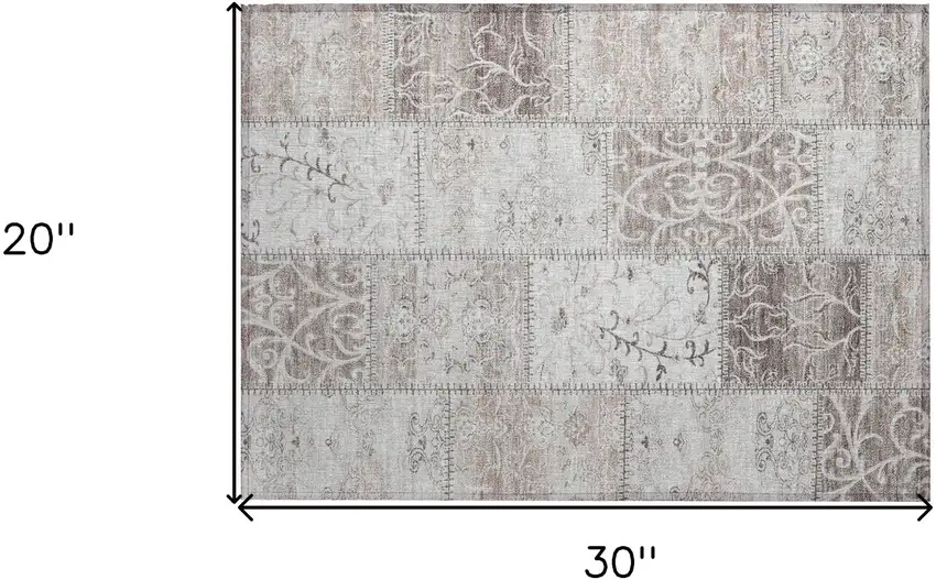Taupe Patchwork Washable Non Skid Area Rug With UV Protection Photo 3