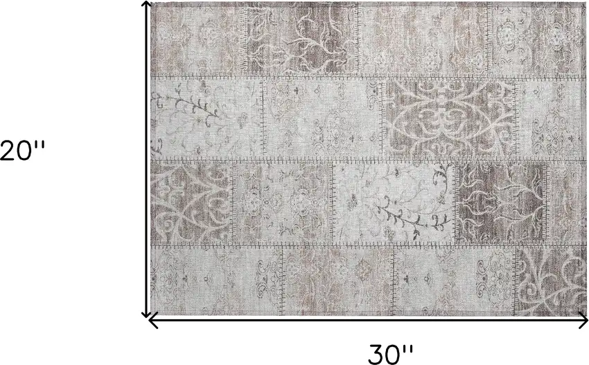 Taupe Patchwork Washable Non Skid Area Rug With UV Protection Photo 3