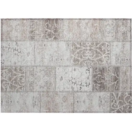 Taupe Patchwork Washable Non Skid Area Rug With UV Protection Photo 2