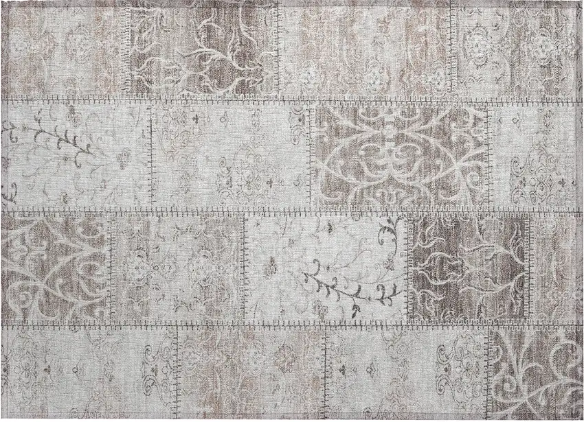 Taupe Patchwork Washable Non Skid Area Rug With UV Protection Photo 2