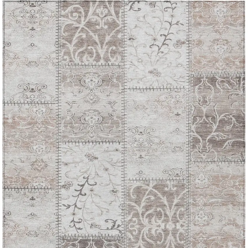 Taupe Patchwork Washable Non Skid Area Rug With UV Protection Photo 4