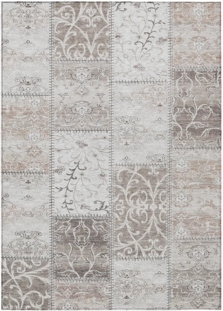 Taupe Patchwork Washable Non Skid Area Rug With UV Protection Photo 2