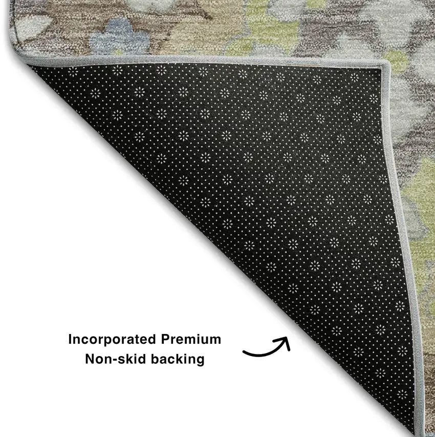 Taupe Peach And Artichoke Green Oriental Washable Area Rug With UV Protection Photo 6