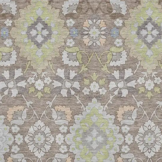 Taupe Peach And Artichoke Green Oriental Washable Area Rug With UV Protection Photo 2