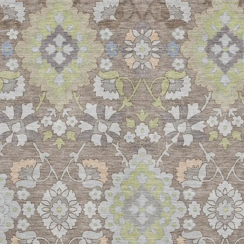 Taupe Peach And Artichoke Green Oriental Washable Area Rug With UV Protection Photo 2