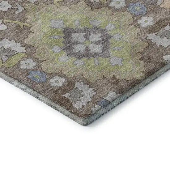 Taupe Peach And Artichoke Green Oriental Washable Area Rug With UV Protection Photo 7