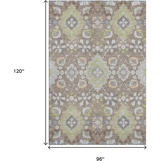 Taupe Peach And Artichoke Green Oriental Washable Area Rug With UV Protection Photo 7