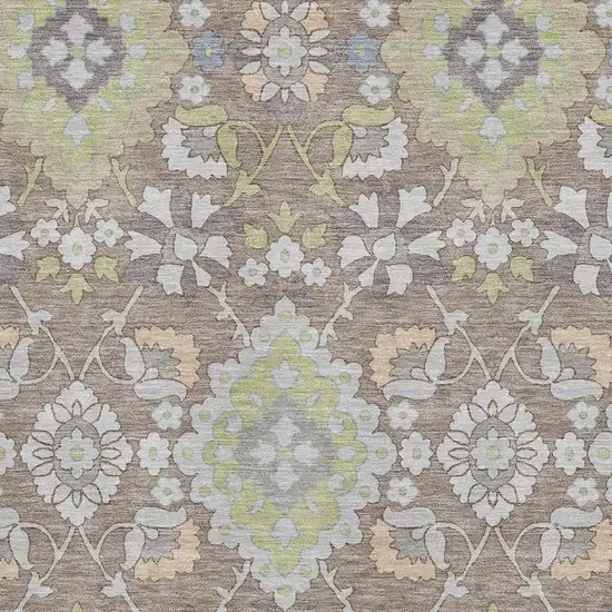 Taupe Peach And Artichoke Green Oriental Washable Area Rug With UV Protection Photo 2