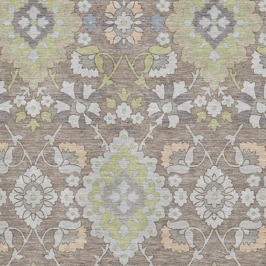 Taupe Peach And Artichoke Green Oriental Washable Area Rug With UV Protection Photo 2