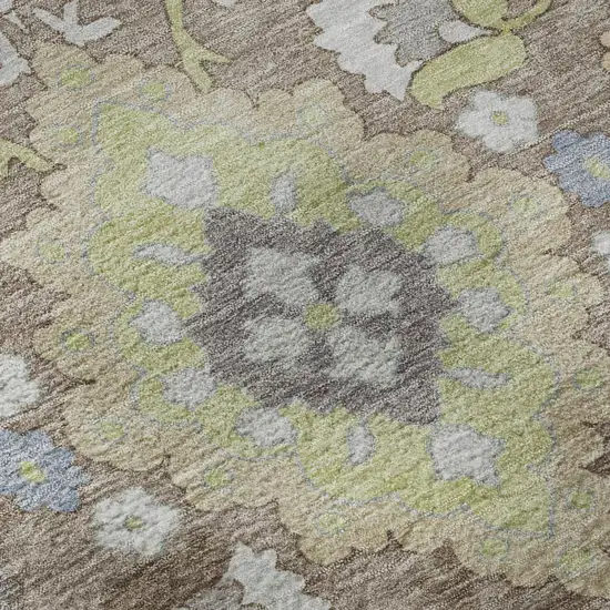 Taupe Peach And Artichoke Green Oriental Washable Area Rug With UV Protection Photo 6