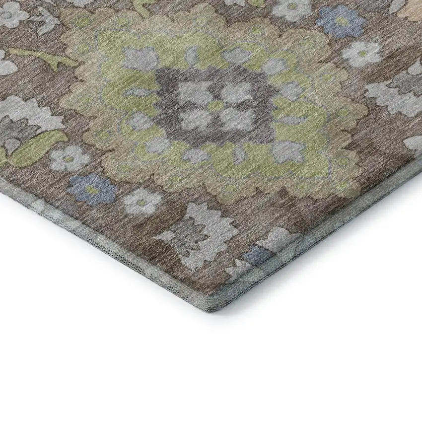 Taupe Peach And Artichoke Green Oriental Washable Area Rug With UV Protection Photo 7