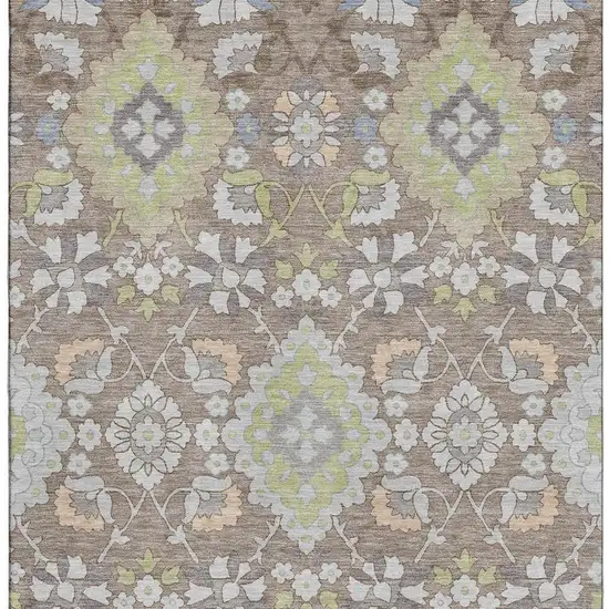 Taupe Peach And Artichoke Green Oriental Washable Area Rug With UV Protection Photo 2