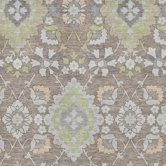 Taupe Peach And Artichoke Green Oriental Washable Area Rug With UV Protection Photo 2