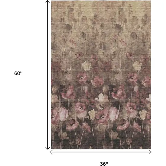 Taupe Pink And Beige Floral Washable Area Rug With UV Protection Photo 9