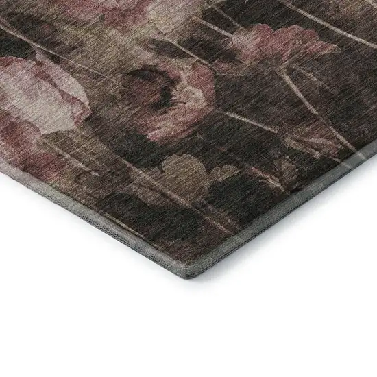 Taupe Pink And Beige Floral Washable Area Rug With UV Protection Photo 7