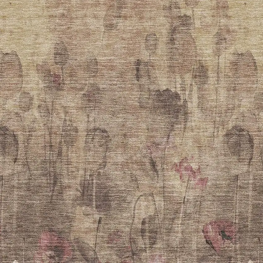 Taupe Pink And Beige Floral Washable Area Rug With UV Protection Photo 2