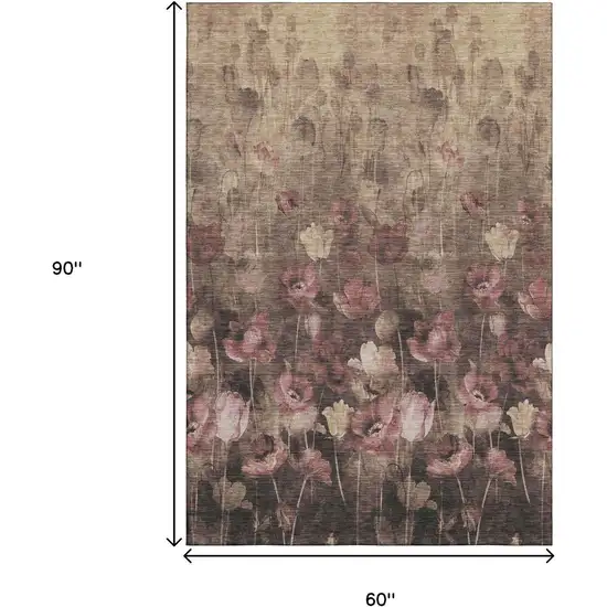 Taupe Pink And Beige Floral Washable Area Rug With UV Protection Photo 8
