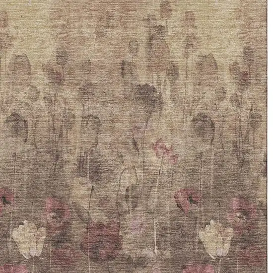 Taupe Pink And Beige Floral Washable Area Rug With UV Protection Photo 3