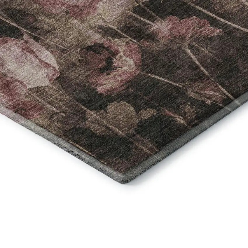 Taupe Pink And Beige Floral Washable Area Rug With UV Protection Photo 7