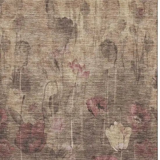 Taupe Pink And Beige Floral Washable Area Rug With UV Protection Photo 2