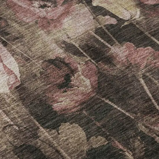 Taupe Pink And Beige Floral Washable Area Rug With UV Protection Photo 9