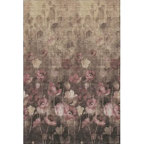 Taupe Pink And Beige Floral Washable Area Rug With UV Protection Photo 3